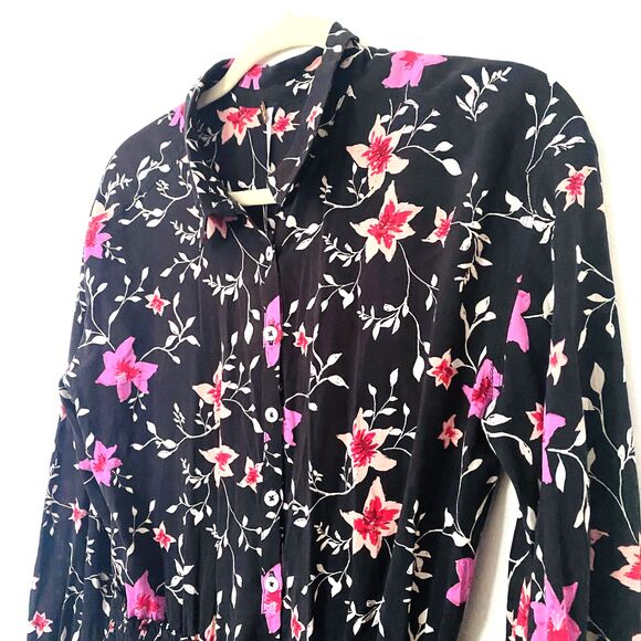 NWT Free People Black Combo Lighten Up Long Sleeve Belted Collared Mini Dress S - Picture 10 of 15